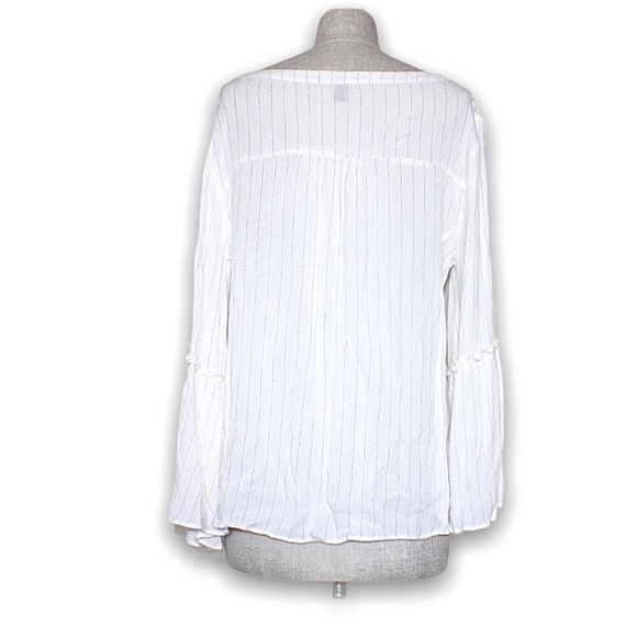 Ellen Tracey White Striped Peasant Blouse Medium - Picture 5 of 12